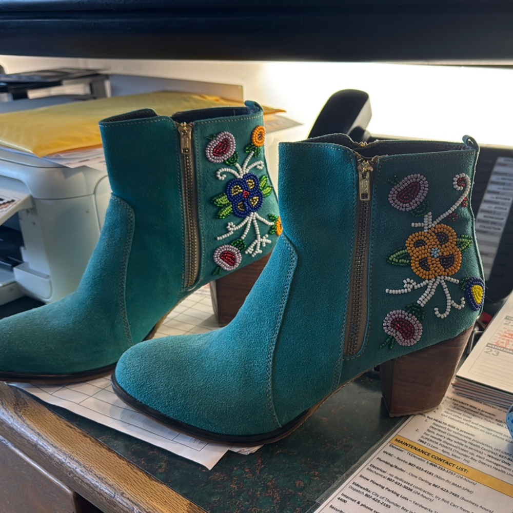 Embroidered Teal Ankle Boots